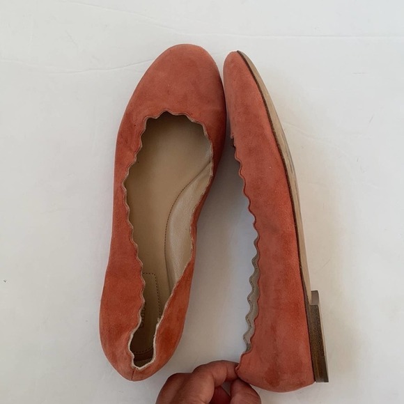 Chloe Coral pink suede leather Lauren scallop ballet flats 37.5 - Picture 6 of 7